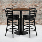 Flash Furniture 36'' Round Walnut Laminate Table Set with Round Base and 4 Ladder Back Metal Bar Stools, Black Vinyl Seat-Set Includes 4 Bar Stools, Round Table Top and Round Base