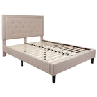 Flash Furniture Roxbury Queen Size Tufted Upholstered Platform Bed - Beige Fabric-Panel Headboard