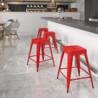 Flash Furniture 24" High Backless Red Metal Indoor-Outdoor Counter Height Stool with Square Seat-Backless Design
