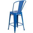 Flash Furniture 24" High Blue Metal Indoor-Outdoor Counter Height Stool with Back-Curved Back with Vertical Slat