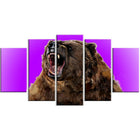 Designart Fierce Grizzly, Purple Canvas Art Print, 5 Panels, (PT2348-373)-Print
