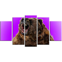 Designart Fierce Grizzly, Purple Canvas Art Print, 5 Panels, (PT2348-373)-Print