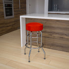 Flash Furniture Double Ring Chrome Barstool with Red Seat-Red Vinyl Upholstered Seat