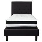 Flash Furniture Roxbury Twin Size Tufted Upholstered Platform Bed with Pocket Spring Mattress - Black Fabric-Twin Platform Bed and Mattress Set
