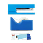 JAM Paper Office & Desk Sets, Tape Dispenser Stapler Pack of Staples, Blue (33758BL)-Stapler Size: 6" x 2.5" x 1.125" Staples Size: Standard (.5" x .25") Tape Dispenser Size: 4.5" x 2.5" x 1.75"
