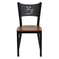 Flash Furniture HERCULES Series Black Coffee Back Metal Restaurant Chair - Cherry Wood Seat-Metal Chair