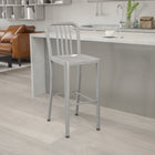 Flash Furniture 30" High Silver Metal Indoor-Outdoor Barstool with Vertical Slat Back-Adjustable Floor Glides
