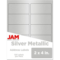 JAM Paper Mailing Address Labels - 2" x 4" - Matte Silver Foil - 120 Pack -English only packaging