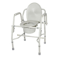 Drive Medical Steel Drop Arm Bedside Commode with Padded Arms-Grey, Steel