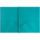 JAM Paper Plastic 2 Pocket School POP Folders with Metal Prongs Fastener Clasps, Teal Blue, 96 Pack-Plastic