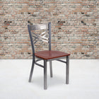 Flash Furniture HERCULES Series Clear Coated "X" Back Metal Restaurant Chair - Cherry Wood Seat-.625'' Thick Plywood Seat