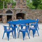 Flash Furniture 31.5'' x 63'' Rectangular Blue Metal Indoor-Outdoor Table Set with 6 Arm Chairs (ET-CT005-6-70-BL-GG)-Galvanized Steel, Metal, Rubber