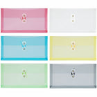 JAM Paper Plastic Envelopes with Button & String Tie Closure #10 Business Booklet - 5 1/4" x 10" - Assorted Colours - 12 Pack-Colours: Clear, Blue, Green, Light Red, Yellow, Grey