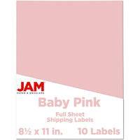 JAM Paper Full Page Sticker Paper Shipping Labels - 8-1/2" x 11" - Baby Pink - 10 Pack -English only packaging