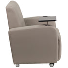 Flash Furniture Leather Guest Chair with Tablet Arm, Front Wheel Casters & Cup Holder - Grey-Raised Tablet Arm Swings 360 Degrees