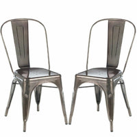Plata Import Tolix Armless Metal Chairs - Gunmetal - 2 Pack-Mid century dining chair