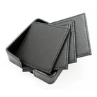Ashlin Thames Set Of 4 Square Coasters with Matching Open Box, Black-Set of 4 Square Coasters. Coasters are 3.75 inches square. OPEN bound box holds the 4 coasters