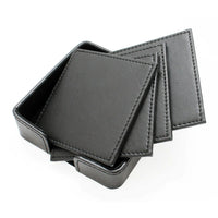 Ashlin Thames Set Of 4 Square Coasters with Matching Open Box, Black-Set of 4 Square Coasters. Coasters are 3.75 inches square. OPEN bound box holds the 4 coasters