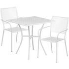 28'' Square White Indoor-Outdoor Steel Patio Table Set with 2 Square Back Chairs [CO-28SQ-02CHR2-WH-GG]-White Powder Coat Finish