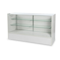 Can-Bramar Econoline Full Vision Showcase, 70" x 18" x 38"(H), White-Comes with 10" and 12" depth adjustable glass shelves, white MDF sliding doors and tempered safety glass. (EC-SC6W)