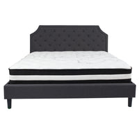 Flash Furniture Brighton King Size Tufted Upholstered Platform Bed with Pocket Spring Mattress - Dark Grey Fabric-King Platform Bed and Mattress Set