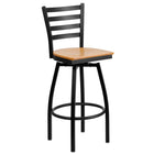 Flash Furniture HERCULES Series Black Ladder Back Swivel Metal Barstool - Natural Wood Seat-500 lb. Weight Capacity