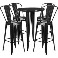 30'' Round Black Metal Indoor-Outdoor Bar Table Set with 4 Cafe Barstools [CH-51090BH-4-30CAFE-BK-GG]-Metal Cafe Bar Table