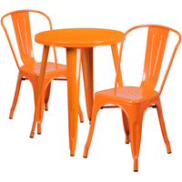24'' Round Orange Metal Indoor-Outdoor Table Set with 2 Cafe Chairs [CH-51080TH-2-18CAFE-OR-GG]-Metal Cafe Table
