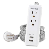 Staples 53053 2-USB and Outlet 6ft Braid Extension Cord - Grey-2 AC outlets extension cord