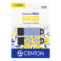 Centon Datastick Pro2 64 GB USB 2.0 Flash Drives - Abstract Blue + Lemon Sweet - 2 Pack-64 GB storage capacity