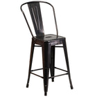 Flash Furniture 24" High Black-Antique Gold Metal Indoor-Outdoor Counter Height Stool with Back-500 lb. Weight Capacity