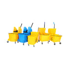 Globe Commercial Products Downpress Wringer and Bucket - 40 QT - Blue-Wheels are wider set to prevent tipping