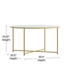 Flash Furniture Hampstead Collection Coffee Table with Matte Gold Frame - White-Matte Gold Powder Coated Frame Finish
