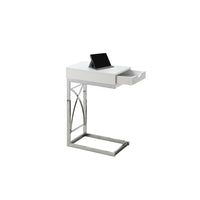 Monarch Specialties 3170 Accent Table - Chrome Metal/Glossy White With A Drawer-24 x 10 x 16