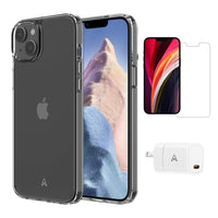 AXS Starter Kit bundle - Ultra Clear Case, Screen Protector and 20w Charger for Apple iPhone 14 Plus-Drop-tested, scratch resistant phone case with shock absorbing air pockets