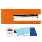 JAM Paper Office & Desk Sets, Stapler Pack of Staples, Orange and Blue (3375ORBL)-Colour: Orange Stapler & a Pack of Blue Staples