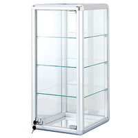 Eddie’s Hang-Up Display Ltd. Glass Alumininum Countertop Display Case Locking, 3 Shelves, Silver-Aluminum framed countertop glass display case