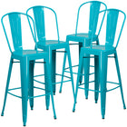 Flash Furniture Commercial Grade 30" High Crystal Teal-Blue Metal Indoor-Outdoor Barstool with Back-Curved Back with Vertical Slat