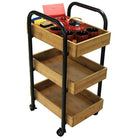 Oceanstar Portable Storage Cart With 3 Easy Removable Bamboo Trays (3SC1675)-Metal and Bamboo