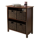 Winsome Granville 5-Piece Storage Shelf, 2-Section with 4 Foldable Baskets, Antique Walnut-Includes 4 small foldable baskets made from corn husk in chocolate colour