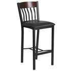 Flash Furniture Eclipse Series Vertical Back Black Metal & Walnut Wood Restaurant Barstool with Black Vinyl Seat-500 lb. Weight Capacity