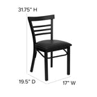 Flash Furniture HERCULES Series Black Three-Slat Ladder Back Metal Restaurant Chair - Black Vinyl Seat-Curved Support Bar