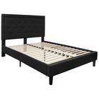Flash Furniture Roxbury Queen Size Tufted Upholstered Platform Bed - Black Fabric-Panel Headboard
