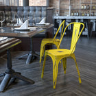 Flash Furniture Distressed Yellow Metal Indoor-Outdoor Stackable Chair-Distressed Yellow Powder Coat Finish