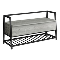 Monarch Specialties 4500 42"L Bench - Grey Storage/Black Metal-Combination flip-top storage bench and shoe rack