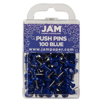 JAM Paper Colourful Push Pins, Blue Pushpins, 200 Pack-Blue Plastic with Metal Point