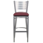 Flash Furniture HERCULES Series Silver Slat Back Metal Restaurant Barstool - Burgundy Vinyl Seat - 2 Pack-Set of 2 Metal Dining Bar Stools