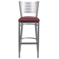 Flash Furniture HERCULES Series Silver Slat Back Metal Restaurant Barstool - Burgundy Vinyl Seat - 2 Pack-Set of 2 Metal Dining Bar Stools