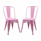 Plata Import Tolix Armless Metal Chairs - Pink - 2 Pack-Mid century dining chair