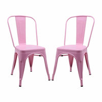 Plata Import Tolix Armless Metal Chairs - Pink - 2 Pack-Mid century dining chair